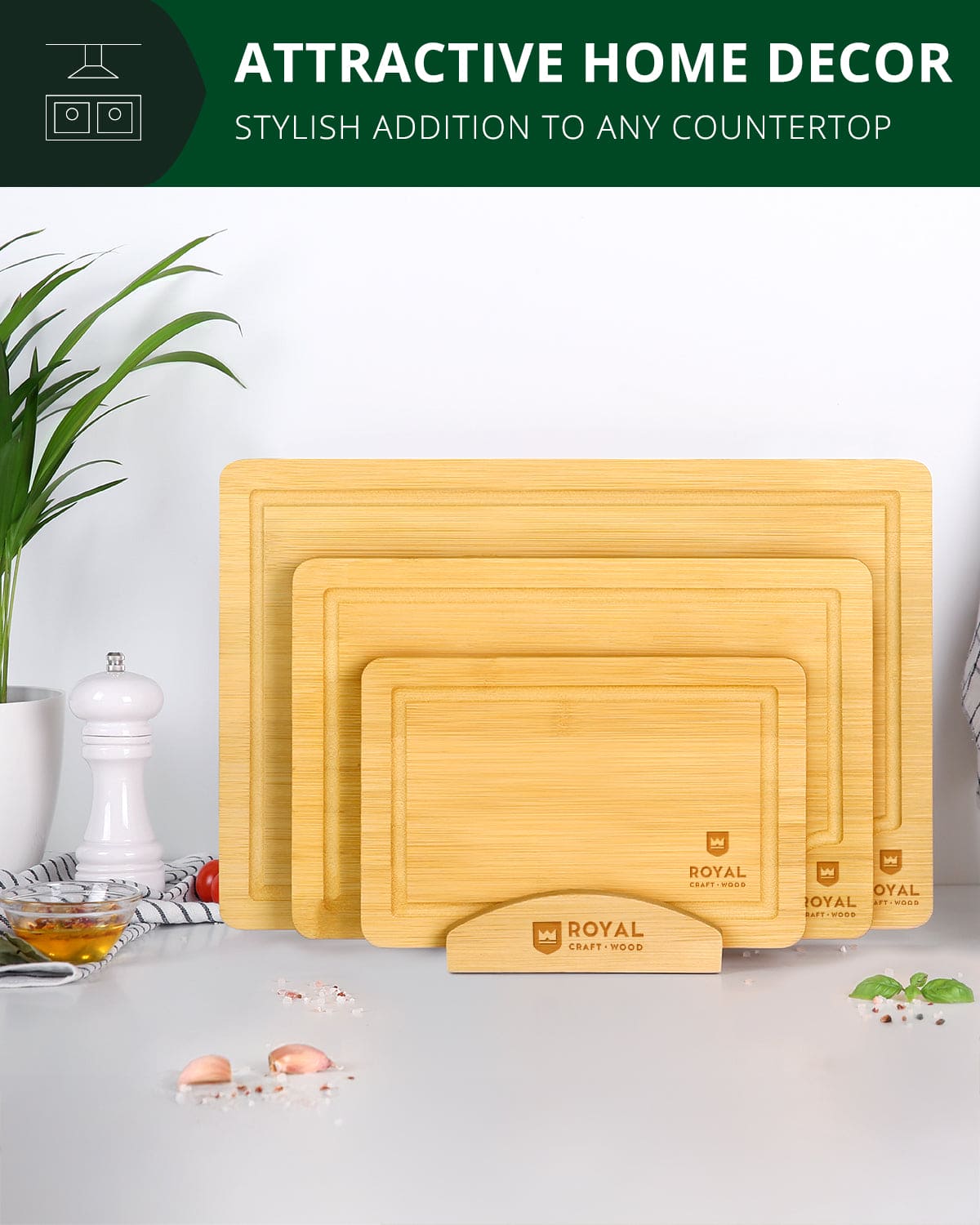 Cutting Board Stand with 3 Slots, Natural