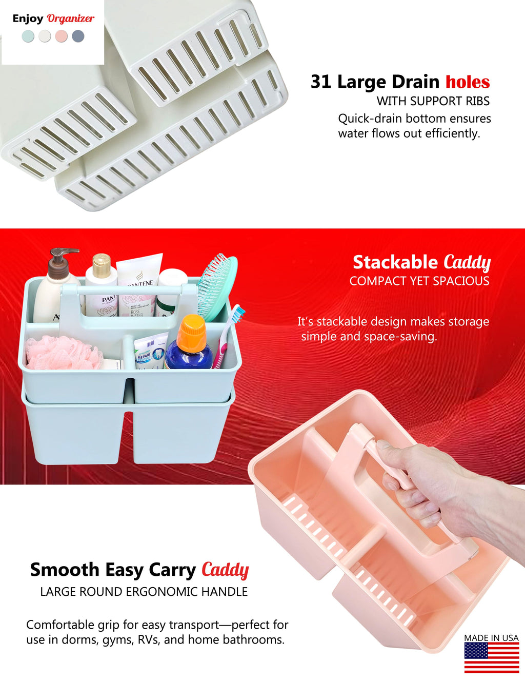 Enjoy Organizer 3-Compartment Shower Caddy