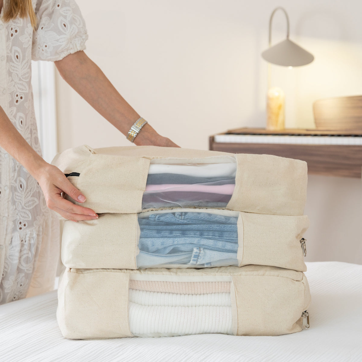 Cotton Canvas Sweater Storage Bags with Viewing Window