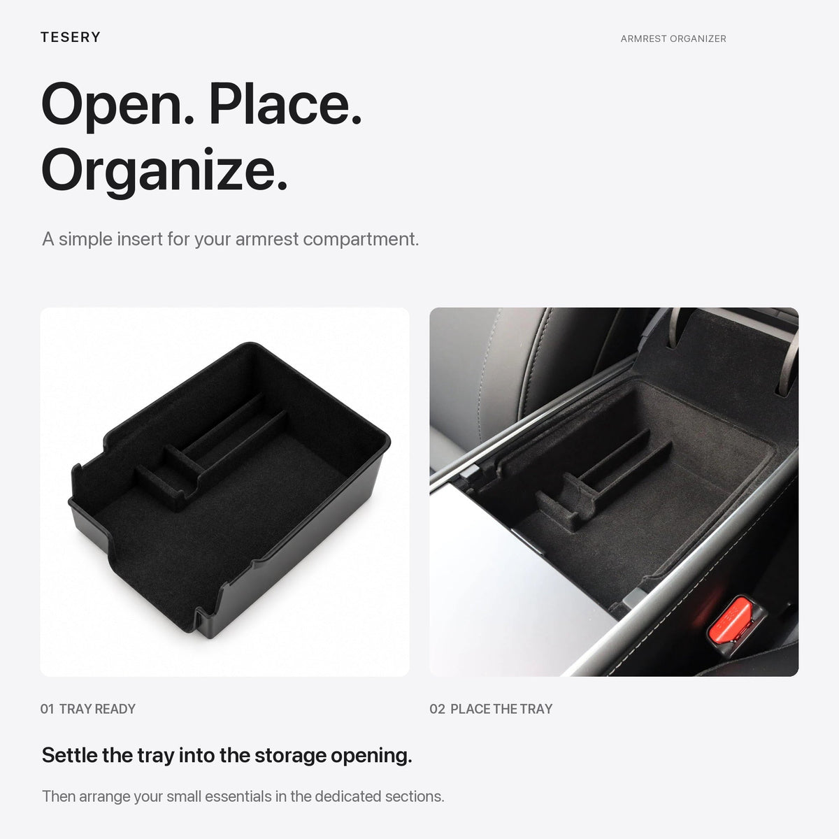 TESERY Armrest Tray – Model 3 (2017–Oct 2023) / Model Y (2021–2024)